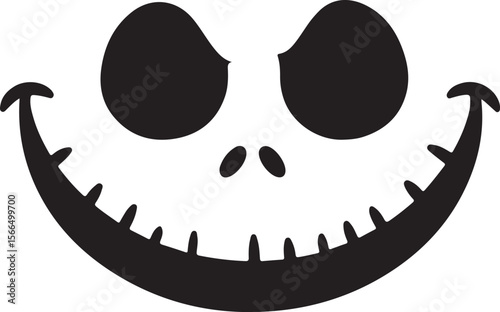 Spooky grinning face with large eyes and jagged teeth halloween black