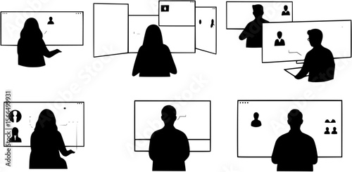 Silhouette of Person Attending Virtual Conference with Multi Screens
