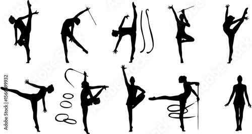 gymnastics athlete silhouette set. Rhythmic gymnastics
