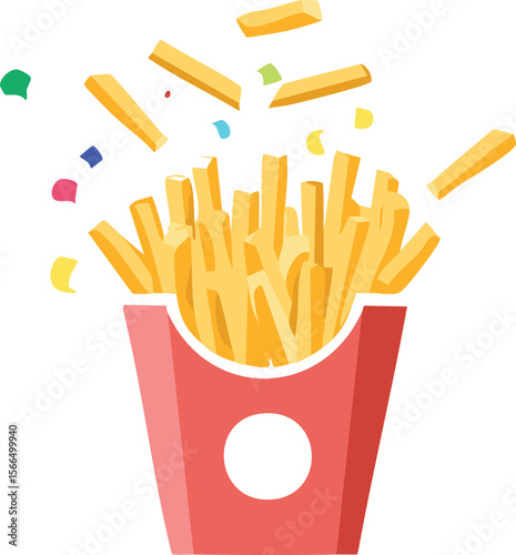 Joyful French Fry Box Throwing Colorful Confetti in Celebration