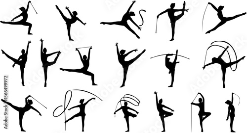gymnastics athlete silhouette set. Rhythmic gymnastics
