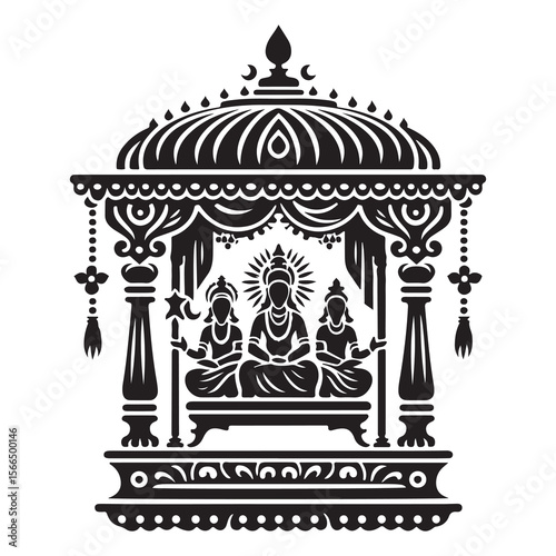 Silhouette vector icon of Krishna's traditional Indian swing stand clean decorative symbol, white background