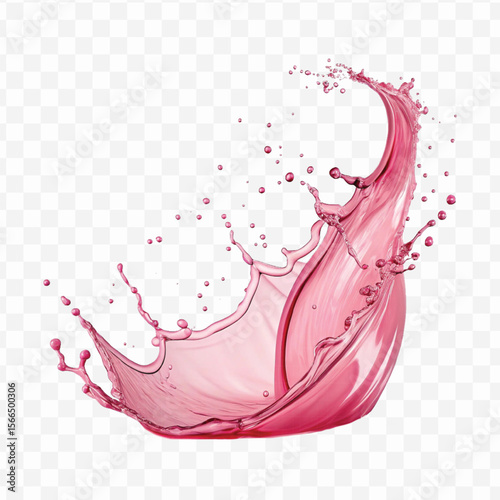 realistic 3d  smooth liquid pink water splash in curve style isolated on transparent background