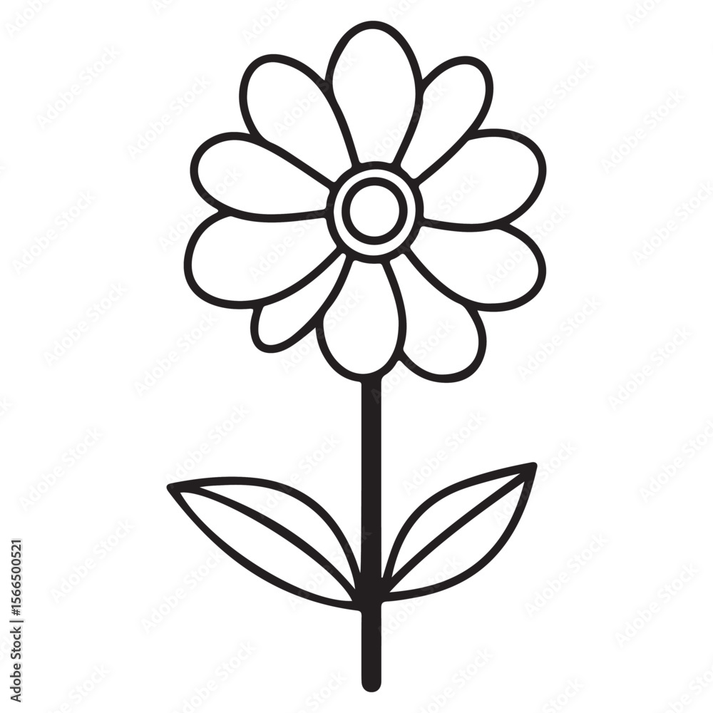 Fototapeta premium Simple line drawing depicts a flower with leaves on a transparent background