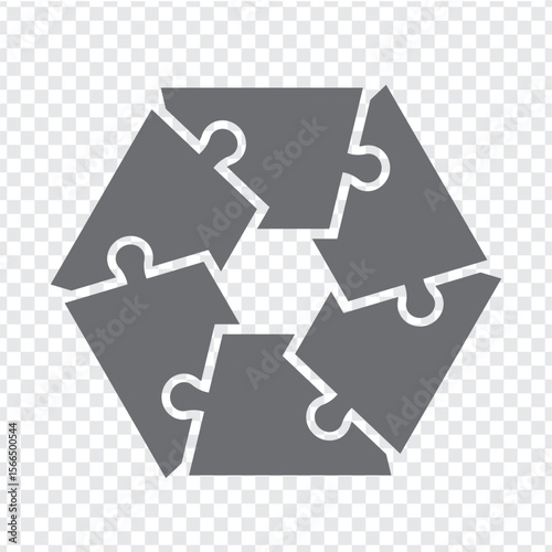 Simple icon polygonal puzzle in gray. Simple icon puzzle of the six elements  on transparent background for your web site design, app, UI. EPS10.s