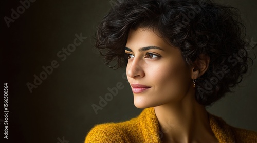 Elegant Portrait of a Young Woman with Curly Hair in Soft Natural Light