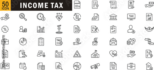 Income tax editable outline icon set. Finance, payment, accounting, billing, calculation and more.

