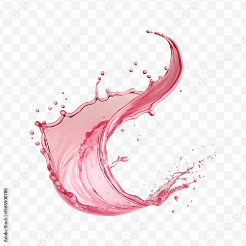 realistic 3d  smooth liquid pink water splash in curve style isolated on transparent background