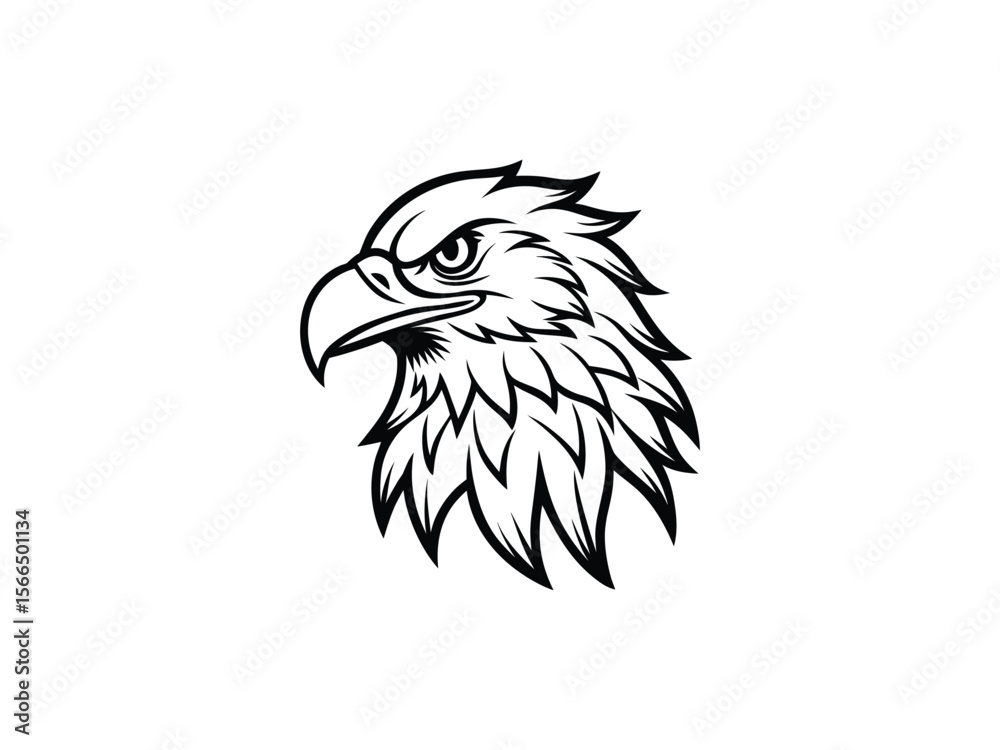 Obraz premium Fierce Bald Eagle Mascot Logo Vector Aggressive Animal Head Emblem for Sports, Esports, Tattoo, Team Branding, Monochrome Line Art Design