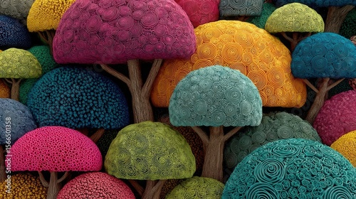 A group of colorful trees that are made out of paper
