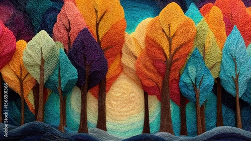 A group of colorful trees in the middle of a forest