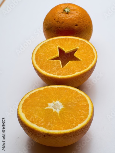 A half of an orange with a star cut out of it