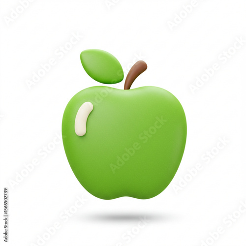 A vibrant, fresh green apple with a leaf, isolated on a white background, represents a healthy, natural, and delicious fruit