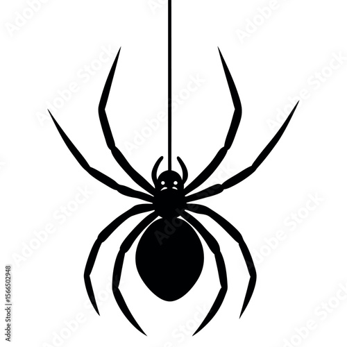 Silhouette of a Spider: A minimalist silhouette of a spider hanging by a single silk strand, embodying the stealthy beauty of arachnids and the intricate balance of nature.