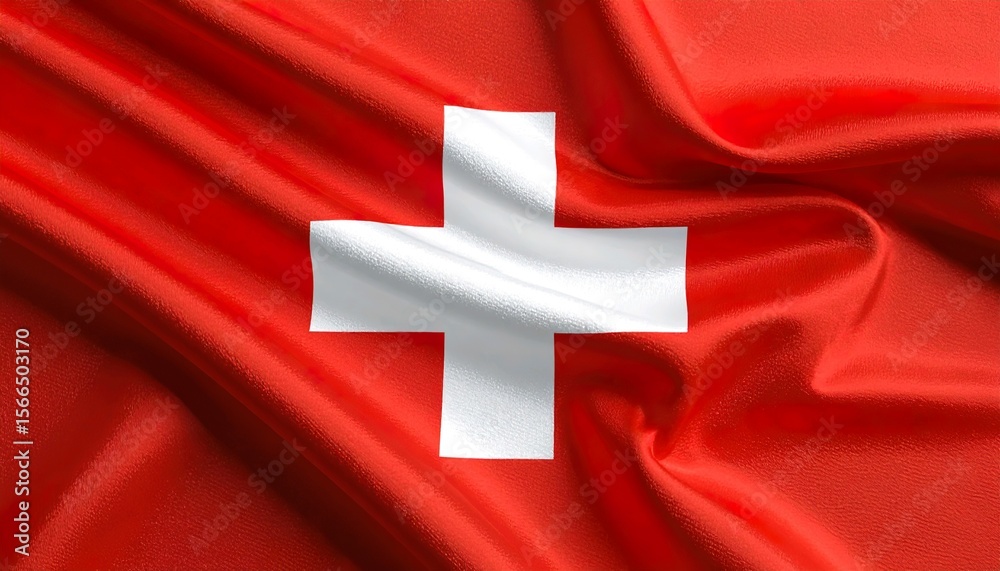 Fototapeta premium Close-Up of Waving Swiss Flag with White Cross in High Detail 