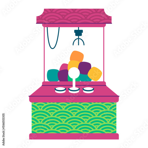 Claw machine crane game machine designed for players to try and grab prizes vector illustration