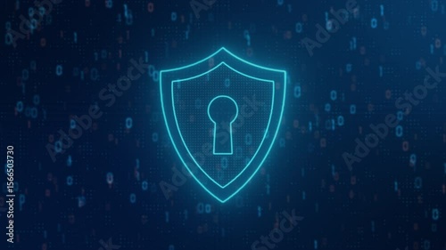 shield Cyber security concept. Digital padlock protecting data in cyberspace background