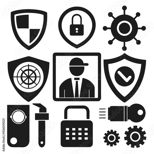  Perfect Vector Collection Of Security Tools Silhouettes For Use Graphics Websites And Apps Designs On White Background
