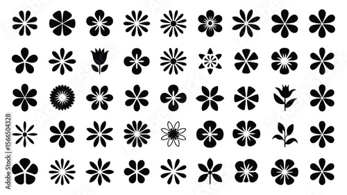Flower Shape Vector Collection – Symmetrical Floral Patterns, Petal Icons, and Lotus Silhouettes for Nature, Graphic Design, and Botanical Illustration Projects