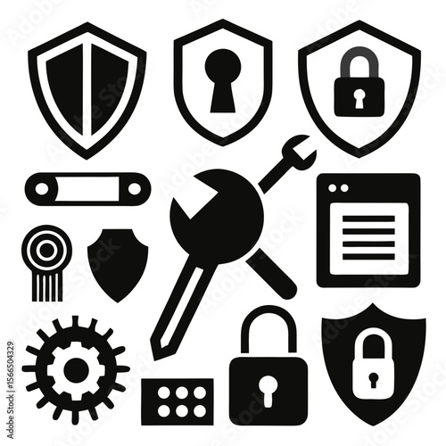  Perfect Vector Collection Of Security Tools Silhouettes For Use Graphics Websites And Apps Designs On White Background