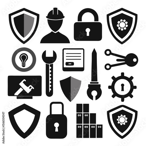  Perfect Vector Collection Of Security Tools Silhouettes For Use Graphics Websites And Apps Designs On White Background