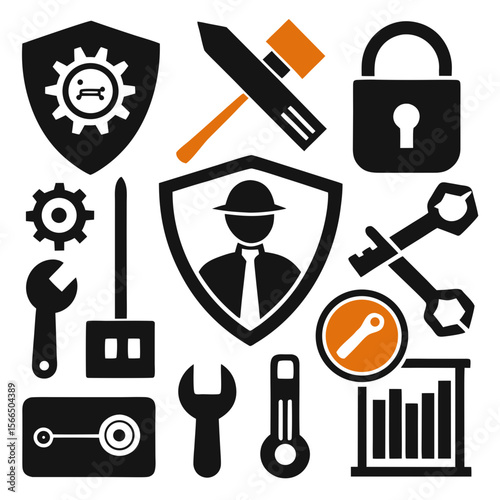  Perfect Vector Collection Of Security Tools Silhouettes For Use Graphics Websites And Apps Designs On White Background