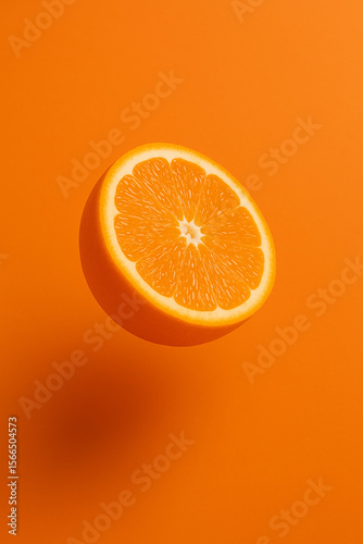 Citrus Zest: A captivating studio shot of a perfectly sliced orange half, radiating freshness and vibrant color against a monochromatic background, showcasing the natural beauty of the fruit.