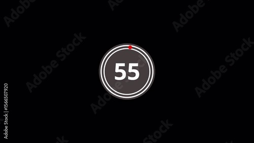Minimal Circular Countdown Timer from 60 to 0 Seconds with Rotating Progress Ring on Transparent Background for Video Editing