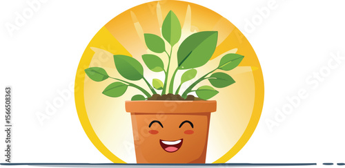 Happy Potted Plant Laughing Under Sunlight