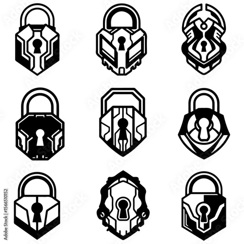 A powerful lock set designs serve as perfect insignia for a fortress, a secure compound, or a headquarters