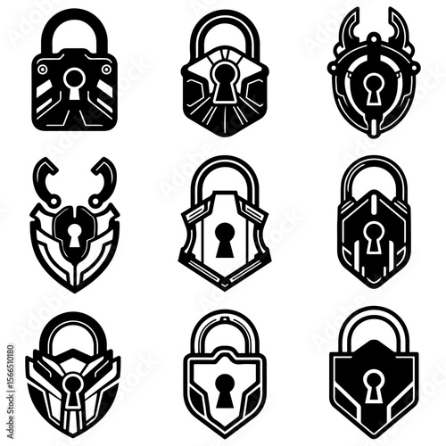 A dynamic collection of icons that could serve as the crest for a starship fleet or a racing team