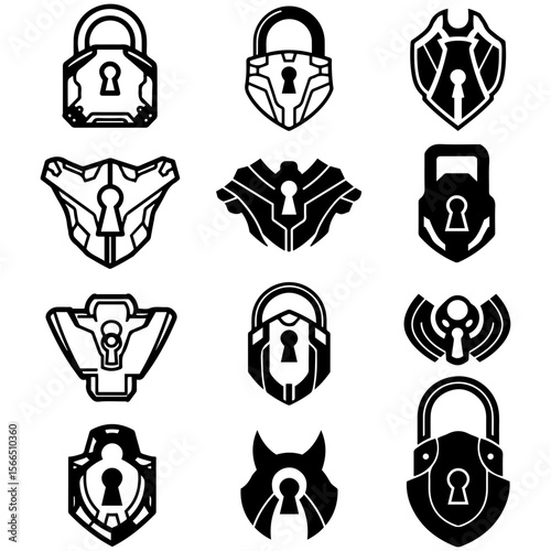 A professional collection of crests and insignia is designed for creating a timeless yet futuristic brand identity
