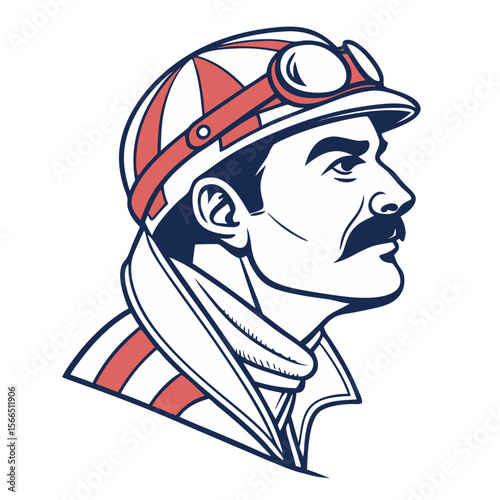 Vintage Motorcyclist with Helmet and Goggles Profile Vector Illustration
