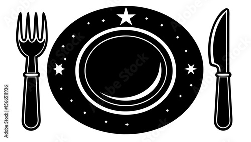 Dinner Plate with Fork and Knife Icon Isolated Vector Illustration