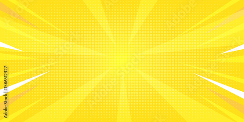 Yellow comic book background. Modern creative pop art orange halftone style background