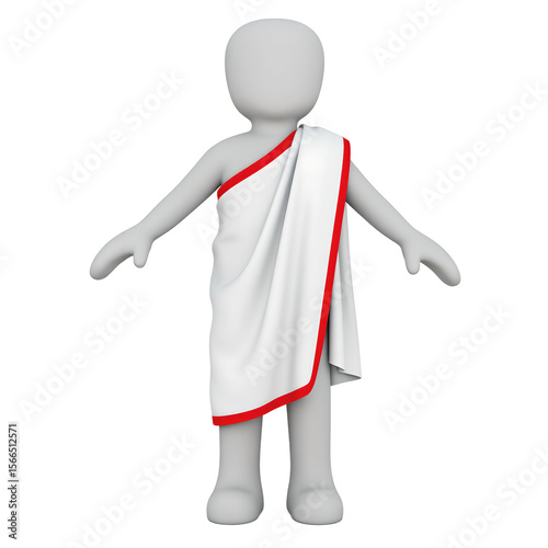 An elegant white Roman toga with a striking red stripe exuding a sense of classical sophistication and style