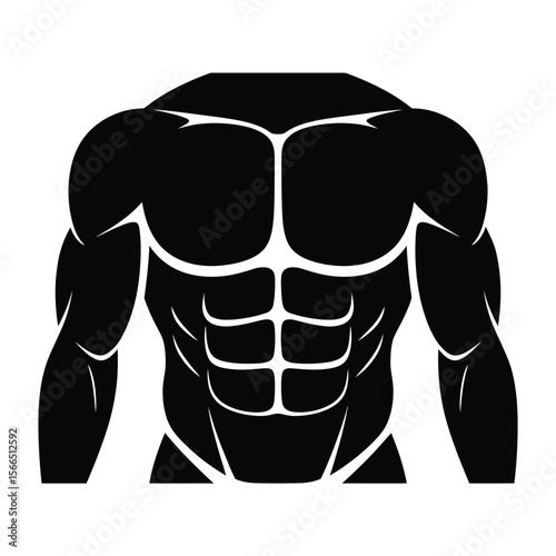 A black and white silhouette illustration of a muscular male torso