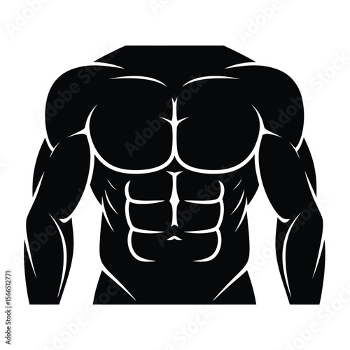 A black and white silhouette illustration of a muscular male torso