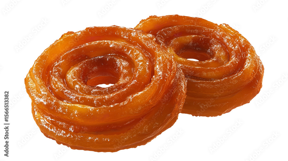 Fototapeta premium Golden spirals of syrupy indulgence A mouthwatering celebration of traditional jalebi on transparent background