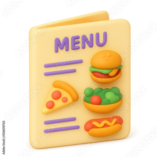 Cartoonish Menu with Burger Pizza Salad and Hotdog Icons.
