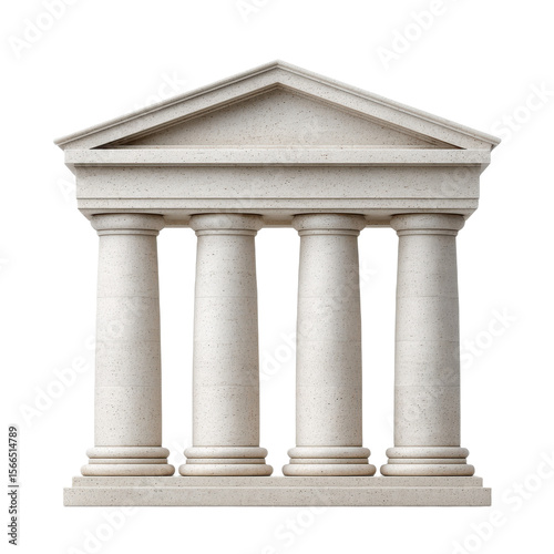 A classical stone temple facade featuring four sturdy columns supporting a triangular pediment.