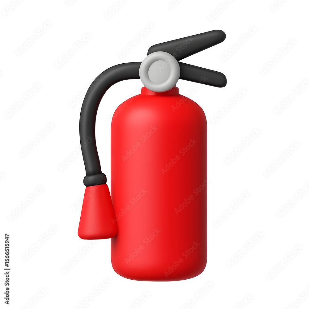 Obraz premium Stylized 3d red fire extinguisher with black hose and handle isolated on transparent background