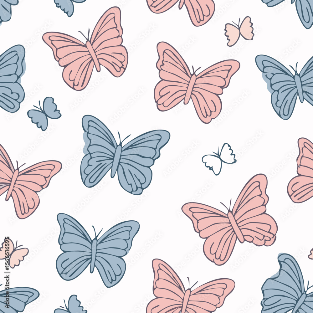 Fototapeta premium Butterfly Pattern – Hand Drawn Vector Illustration
