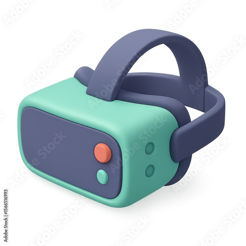 Cartoonish VR Headset with Teal and Blue Accents Buttons and Headband.