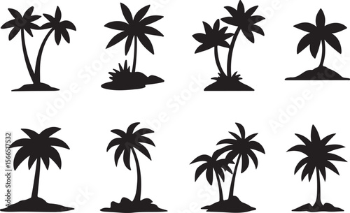 Tropical palm trees on sandy islands silhouette beach