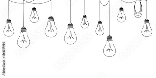 light bulb garland, black outline vector decoration, string of hanging lights.Vector illustration eps 10