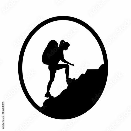 Logo of Hiking woman. hiker with rucksacks silhouette. hiker with backpack, vector silhouettes logo