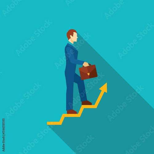 Businessman Climbing Career Ladder with Growth Arrow Concept
