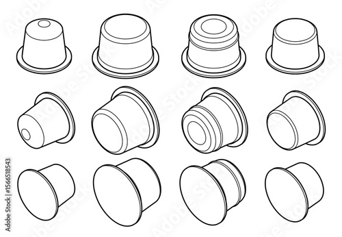 Set of modern coffee capsule designs, perfect for brewing, isolated vector icons in outline style on white background