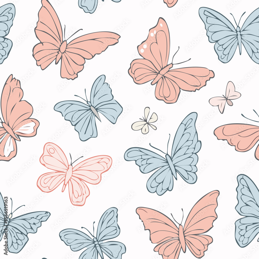 Fototapeta premium Butterfly Pattern – Hand Drawn Vector Illustration